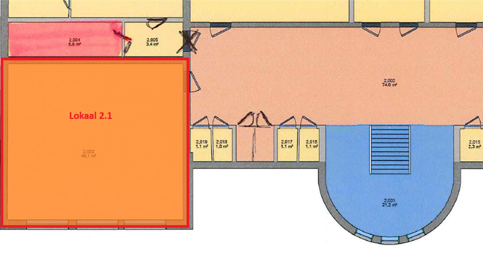 Plattegrond lokaal 2.1 (a 46 m▓ vvo) (Amaliastraat 5)